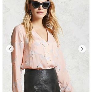 Pink sheer stork print blouse